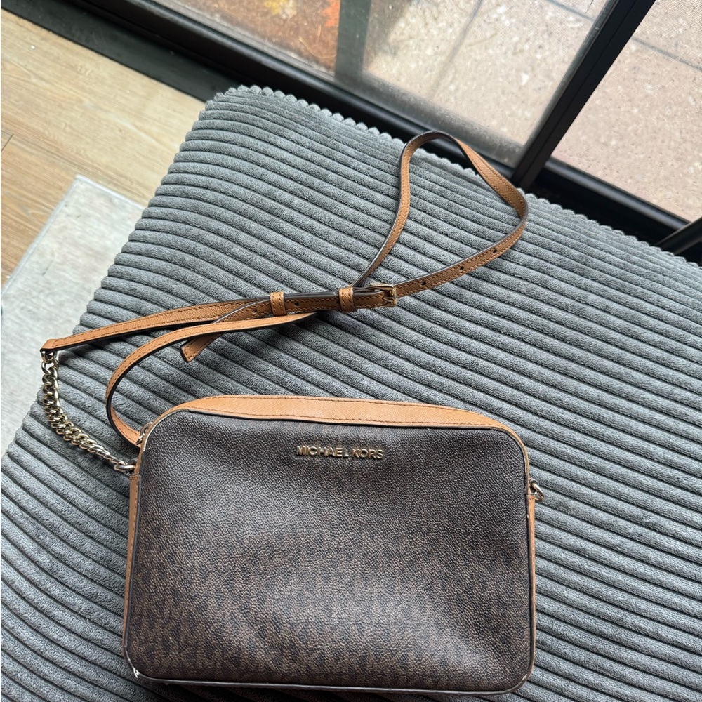 Michael Kors Tan and Brown Crossbody Bag